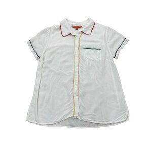 Women’s ModCloth White Rayon Short Sleeve Blouse Contrast Trim